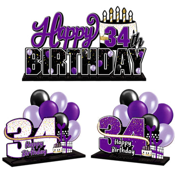 Lingteer Happy 34Th Birthday Purple Acrylic Table Topper Centerpieces Set - Cheers To 34 Years Old Birthday 34Th Bday Party Gift Decorations.