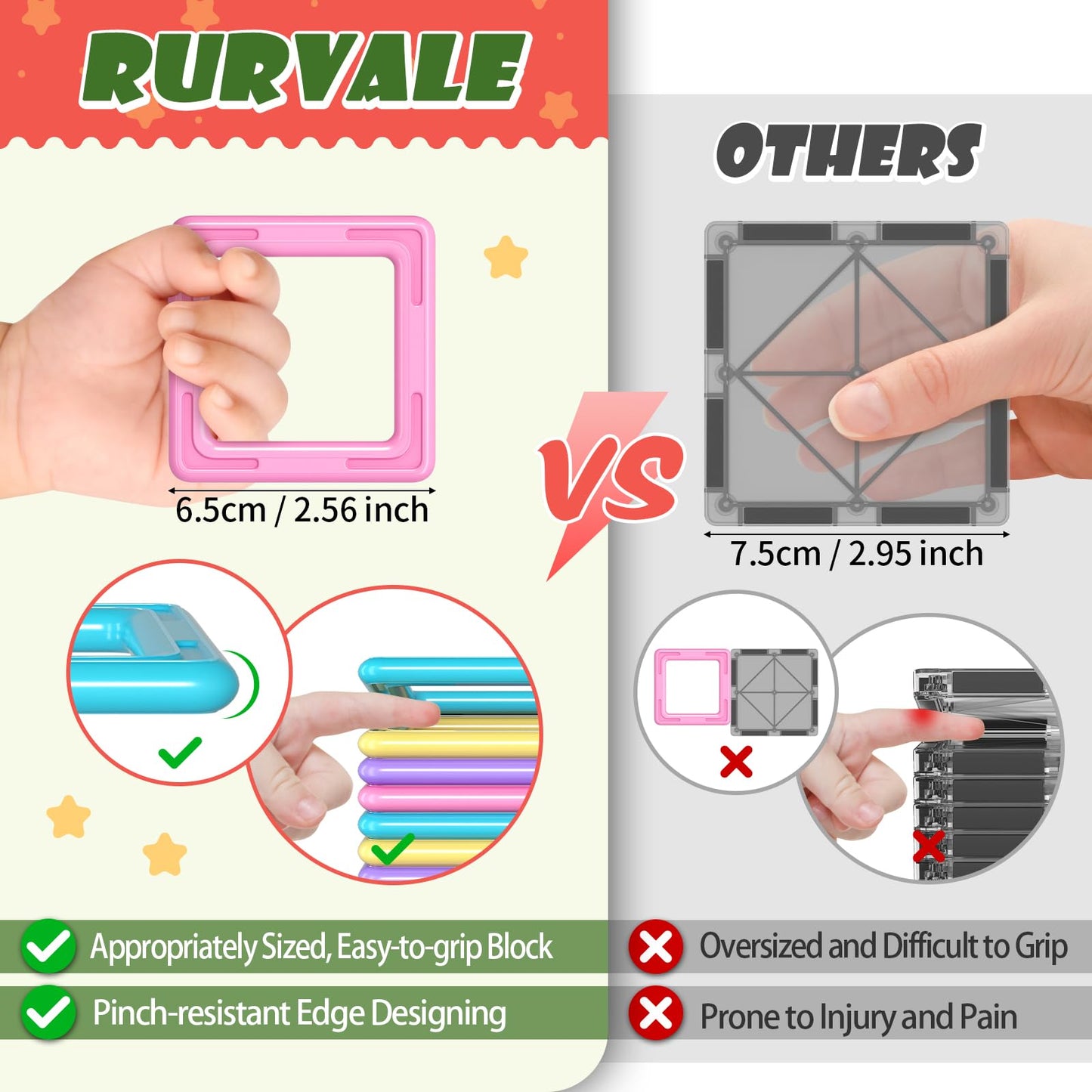 Rurvale Magnetic Tiles - 100Pcs STEM Building Blocks for Kids 3+ - Educational Toy for Boys & Girls - Model MB-A - ABS Material