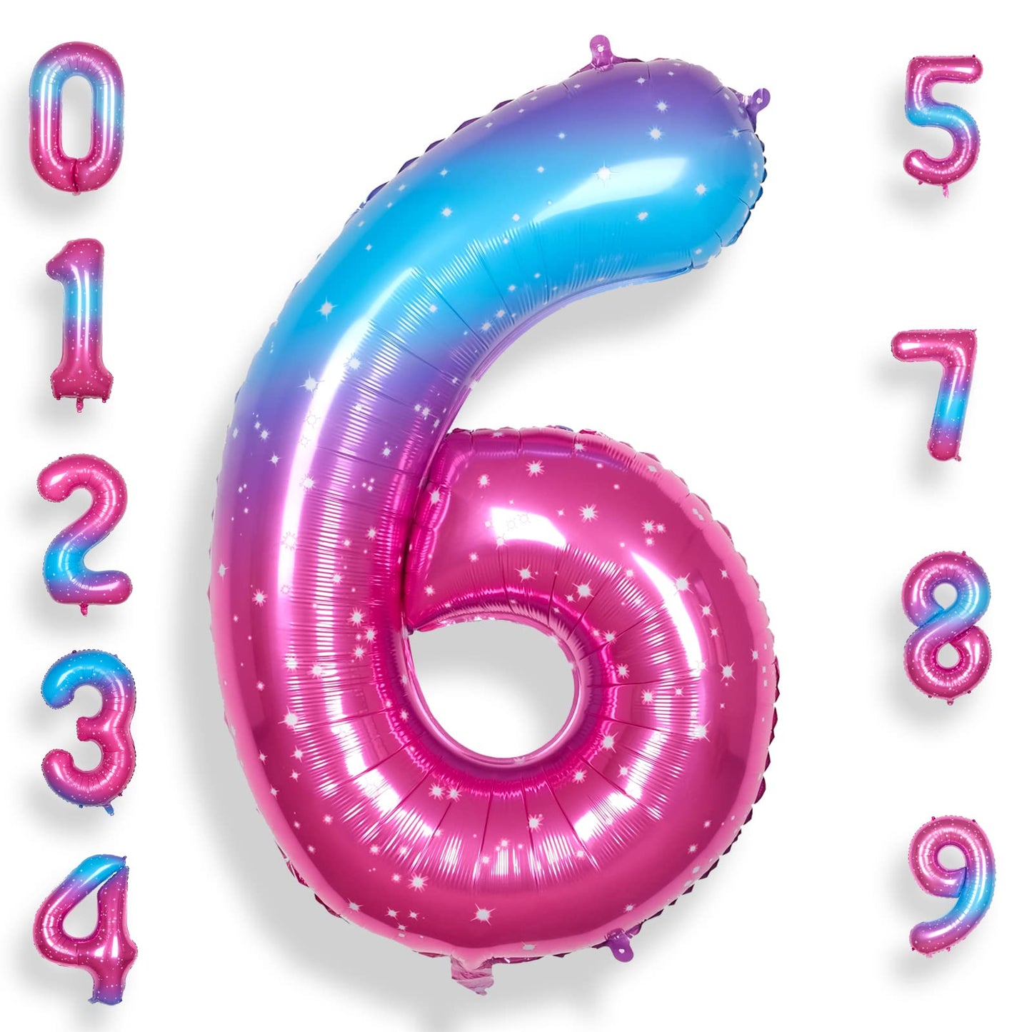 Rainbowq 6 Balloon Number 40 Inch For Boy Or Girl Big Starry 0-9 Foil Mylar Large 6 Number Balloon Happy 6Th Birthday Party Anni