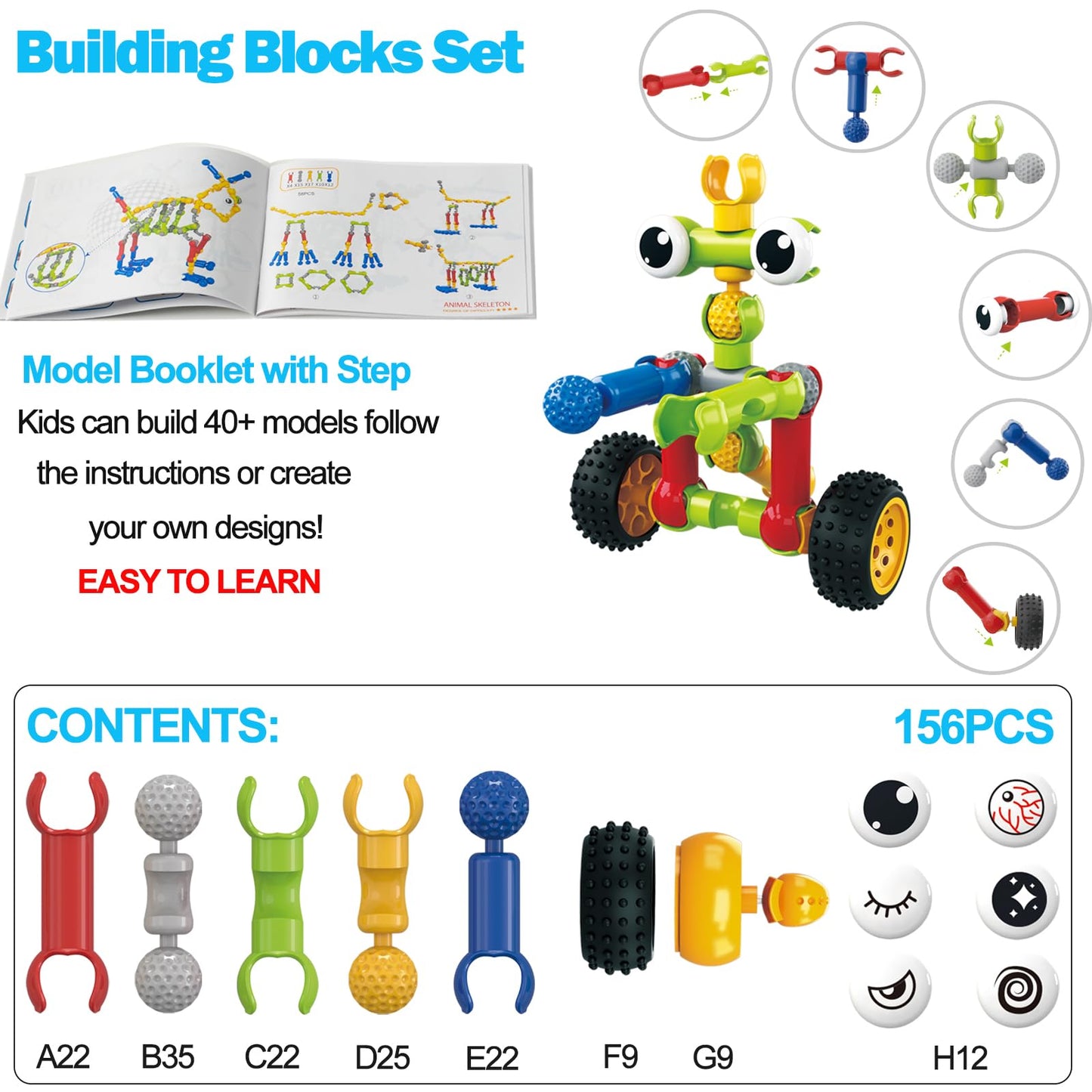 Afomida 156 PCS Creative Building Blocks Set - Plastic Dinosaur, Robot, Car, Spider, Dog Figures - Ages 3+, Model FYD1941, Color 2