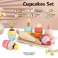 HERSITY Wooden Cupcakes Toys Pretend Play Food Desserts Kids Baking Set, Kitchen Playset for Toddlers 3-5, Tea Party for Little