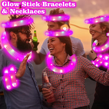 Kannove 12 Pcs Pink Glow Sticks Party Favors For Kids,Led Light Up Pop Tubes For Toddlers,Neon Necklaces Bracelets Accessories,G