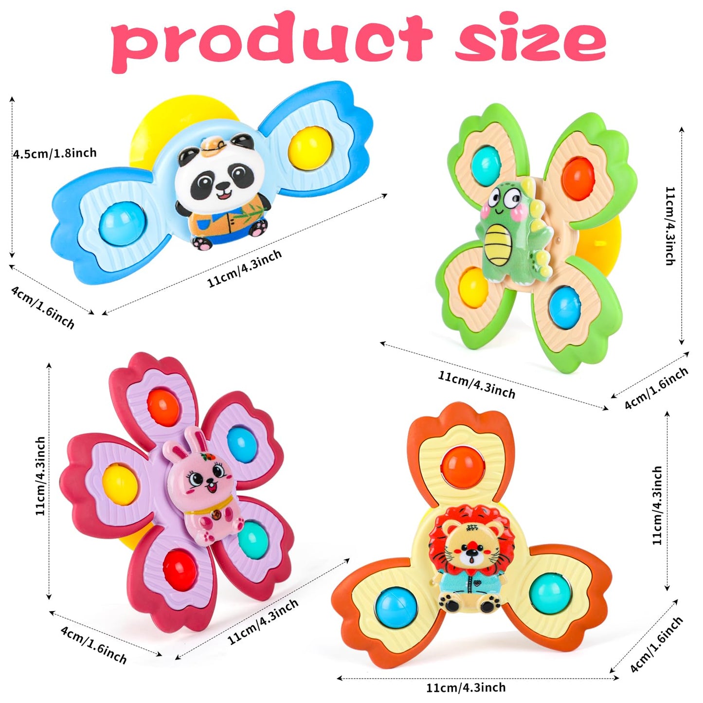 Jofony 4 Pcs Suction Cup Spinners Toys For Baby,Spinning Toy For Baby 3-18 Months Toddlers Sensory Activity Fidget Bath Toy Educ