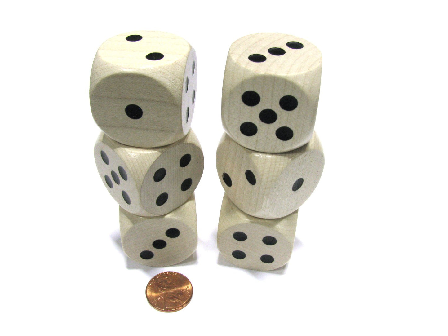 Koplow Games Set of 6 D6 Large Jumbo 30mm Rounded Wood Dice - Wooden with Black Pips