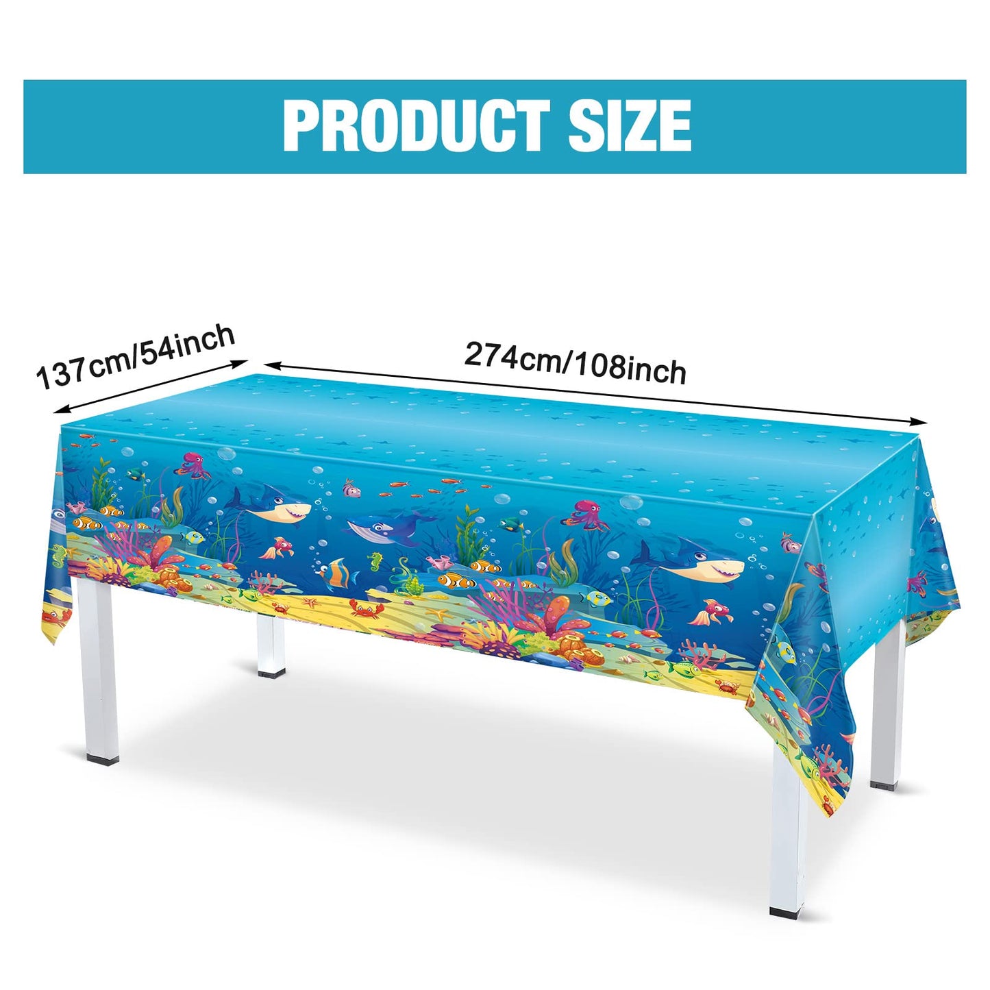 Under The Sea Tablecloths Ocean Waves Table Covers Ocean Animal Shark Table Clothes Underwater Plastic Table Covers for Fishing