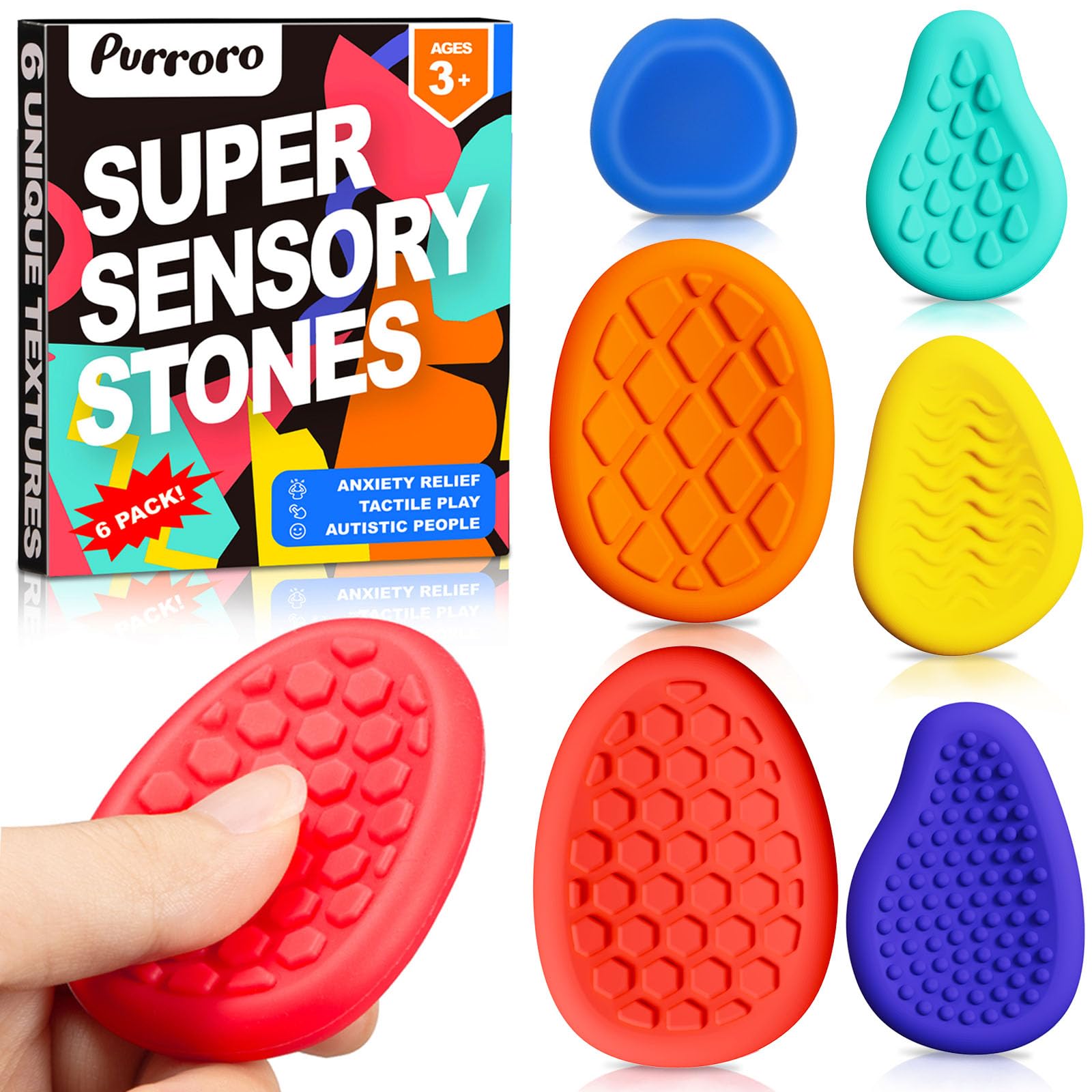 Fidget Sensory Toys For Kids & Adults With Autism Adhd: 6-Pack Silent Small Anxiety Relief Items, Quiet Fidgets & Worry Stones F