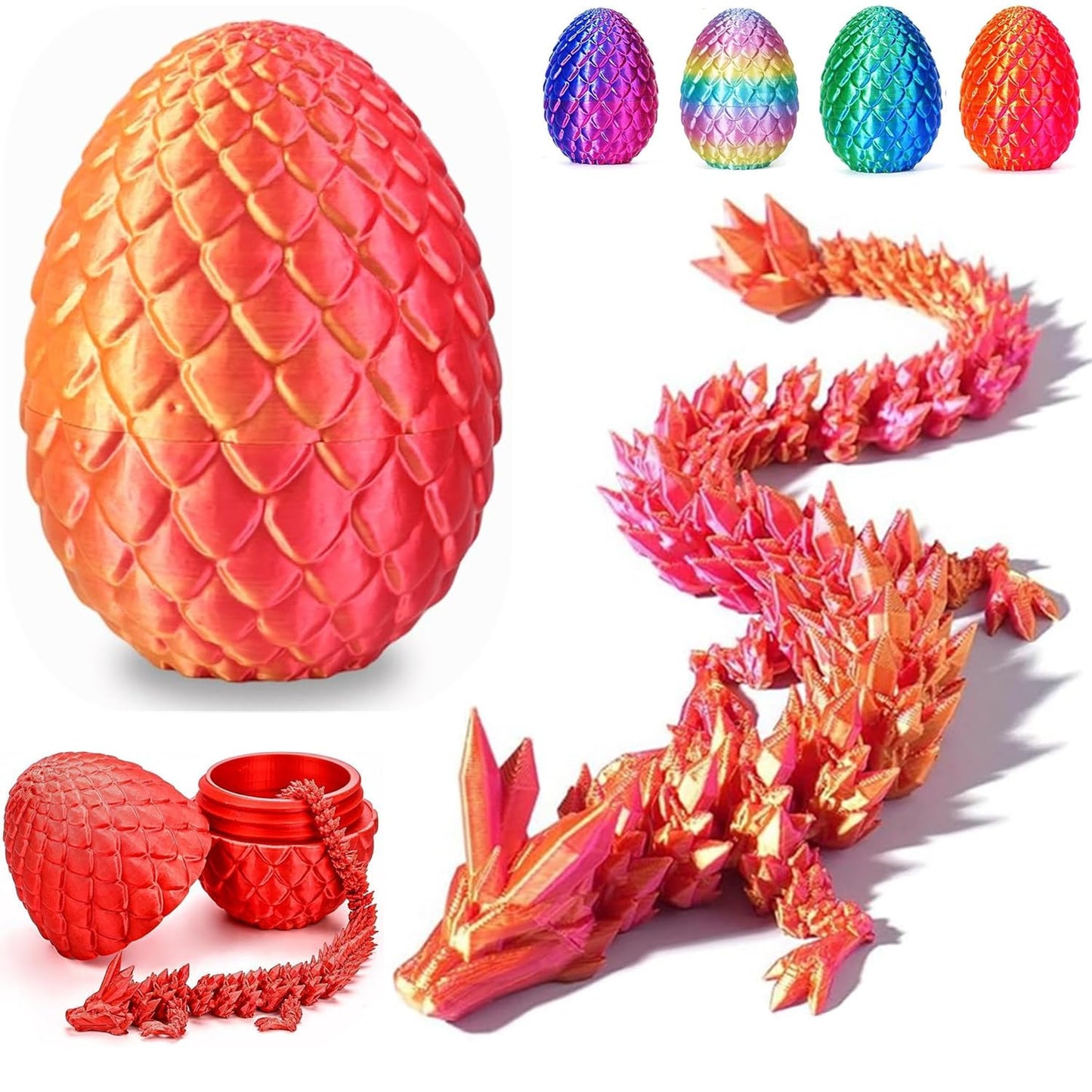 Dragon Eggs With Dragon Inside,12Inch Dragon Toy,3D Printed Flexible Desk Figure Decors,Easter Basket Essentials,Fidget Toy For