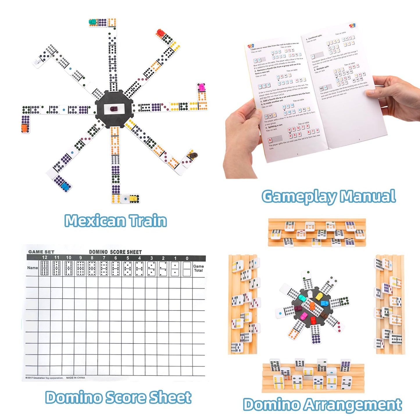 Mexican Train Dominoes Set With 8 Wooden Racks, Upgraded Double 12 Dominos Set For Kids, Adults Travel Mexican Train Set With 91