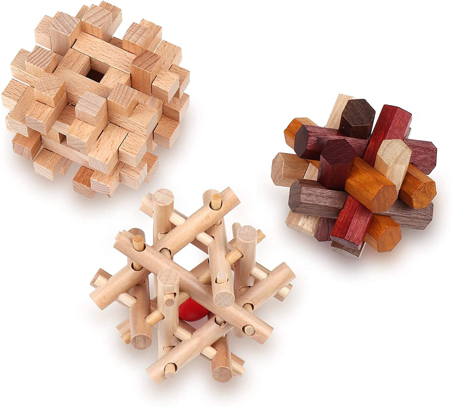 Wooden Brain Teaser Puzzles For Adults & Kids - 3D Puzzles Brain Games, Iq, Mind And Logic Test - Challenging Wood Educational Toys By Sharp Brain Zone