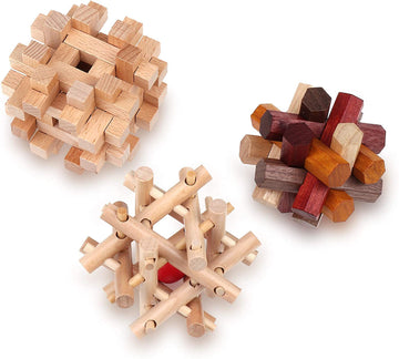 Wooden Brain Teaser Puzzles For Adults & Kids - 3D Puzzles Brain Games, Iq, Mind And Logic Test - Challenging Wood Educational Toys By Sharp Brain Zone