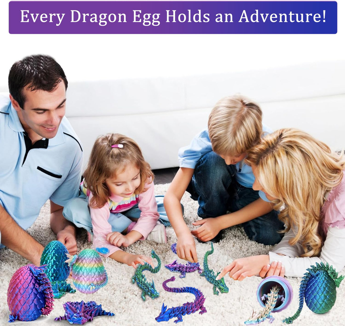 YILCER 12 in 3D Printed Dragon Egg, Mystery Articulated Crystal Dragon Fidget Toys, 3D Print Surprise Animals Toy for Kid Teen B