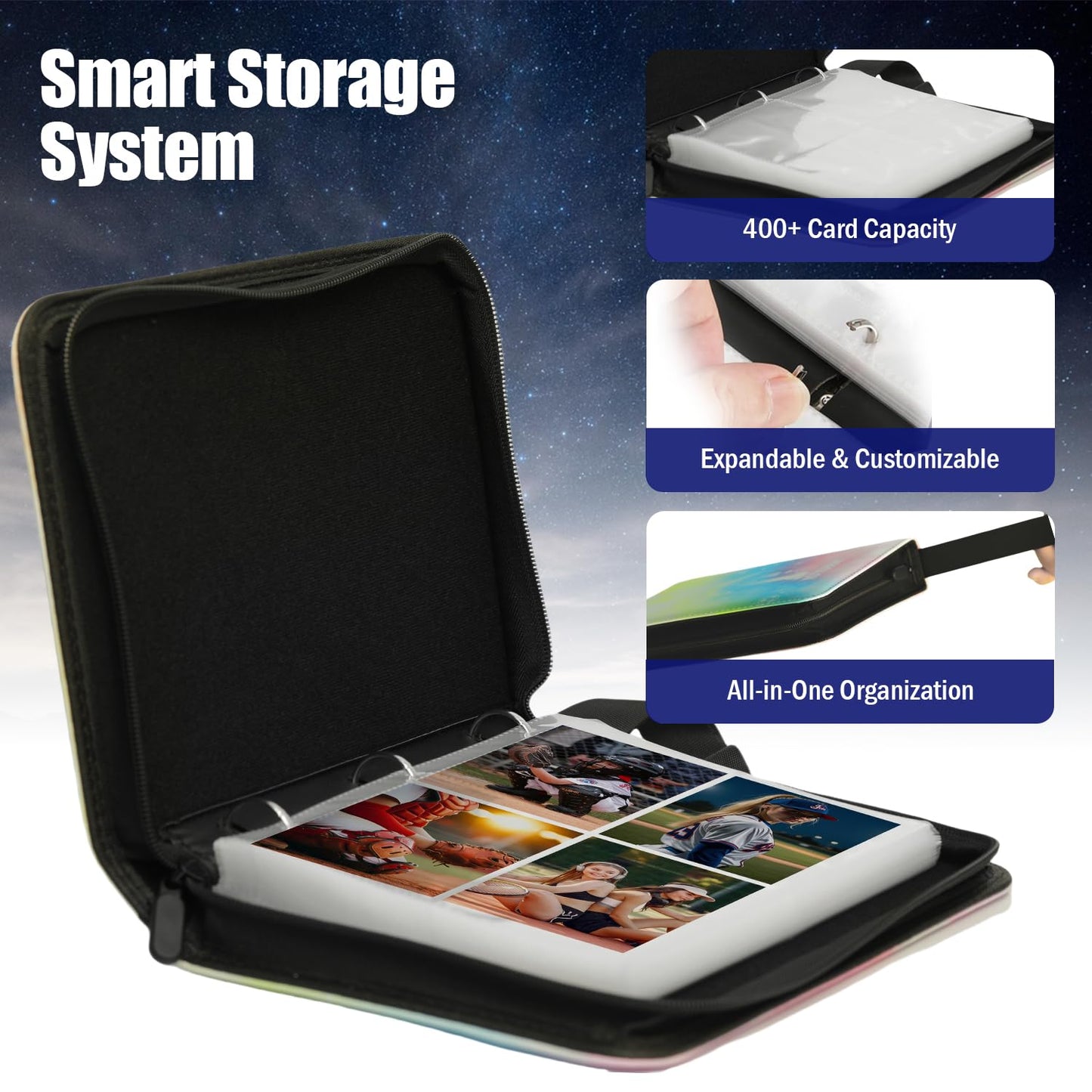 JIOBOLION Waterproof 400-Card Trading Binder | 4-Pocket Zippered Card Organizer with 50 Removable Pages | PU Leather Portfolio for Pok?mon  MTG  Sports Cards | Gift-Ready Collector Album for mature-themeds