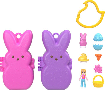 Polly Pocket X Peeps, 6 Micro Dolls & 2 Playsets With 6 Themed Accessories & Clip Keychains, Travel Toy, Partnership Compact