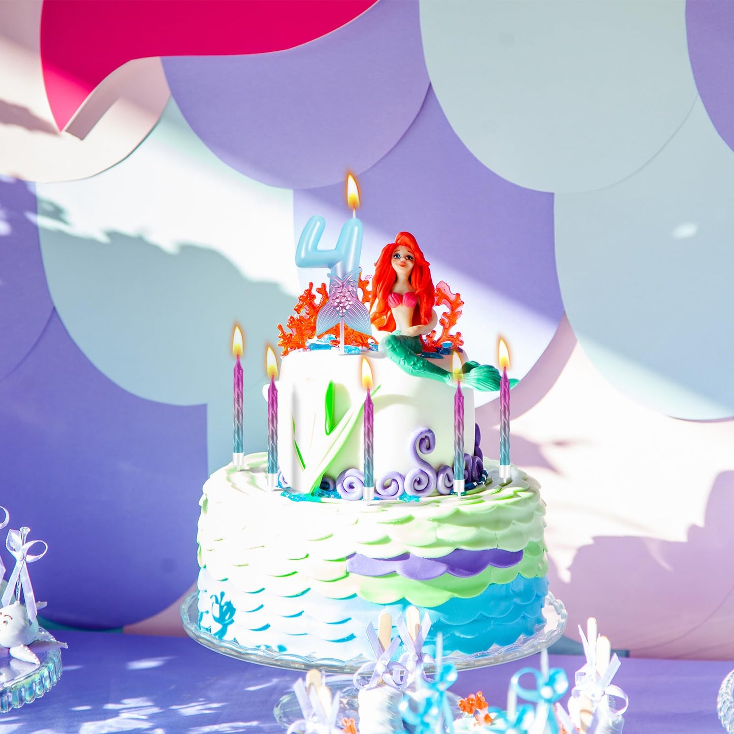 MTLEE 13 Pcs Birthday Candles Set 1 Mermaid Birthday Candle with 12 Pcs Rainbow Spiral Candles Mermaid Cake Toppers Mermaid Birt