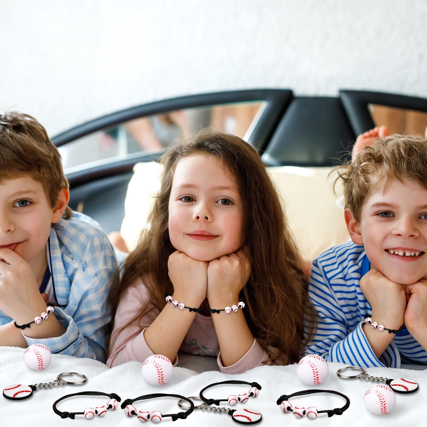 Nosiny 108 Pcs Baseball Party Favors Bulk Baseball Keychain Gifts Stress Balls Charm Bracelets 36 Pieces Each for Team Birthday