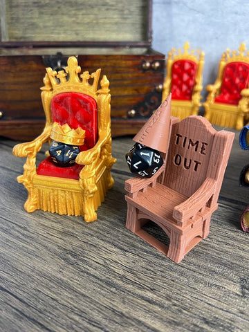 MunnyGrubbers - Dice Jail Cage - Time Out Chair & Dunce Hat - Chair of Shame - Crit Crown & Lucky Throne - (2x Random 7PC D20 Di