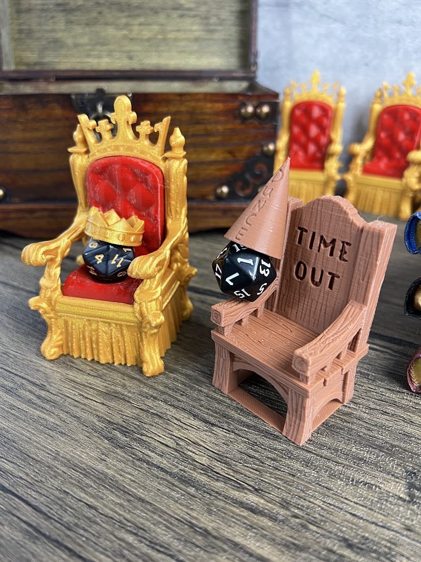 MunnyGrubbers - Dice Jail Cage - Time Out Chair & Dunce Hat - Chair of Shame - Crit Crown & Lucky Throne - (2x Random 7PC D20 Di