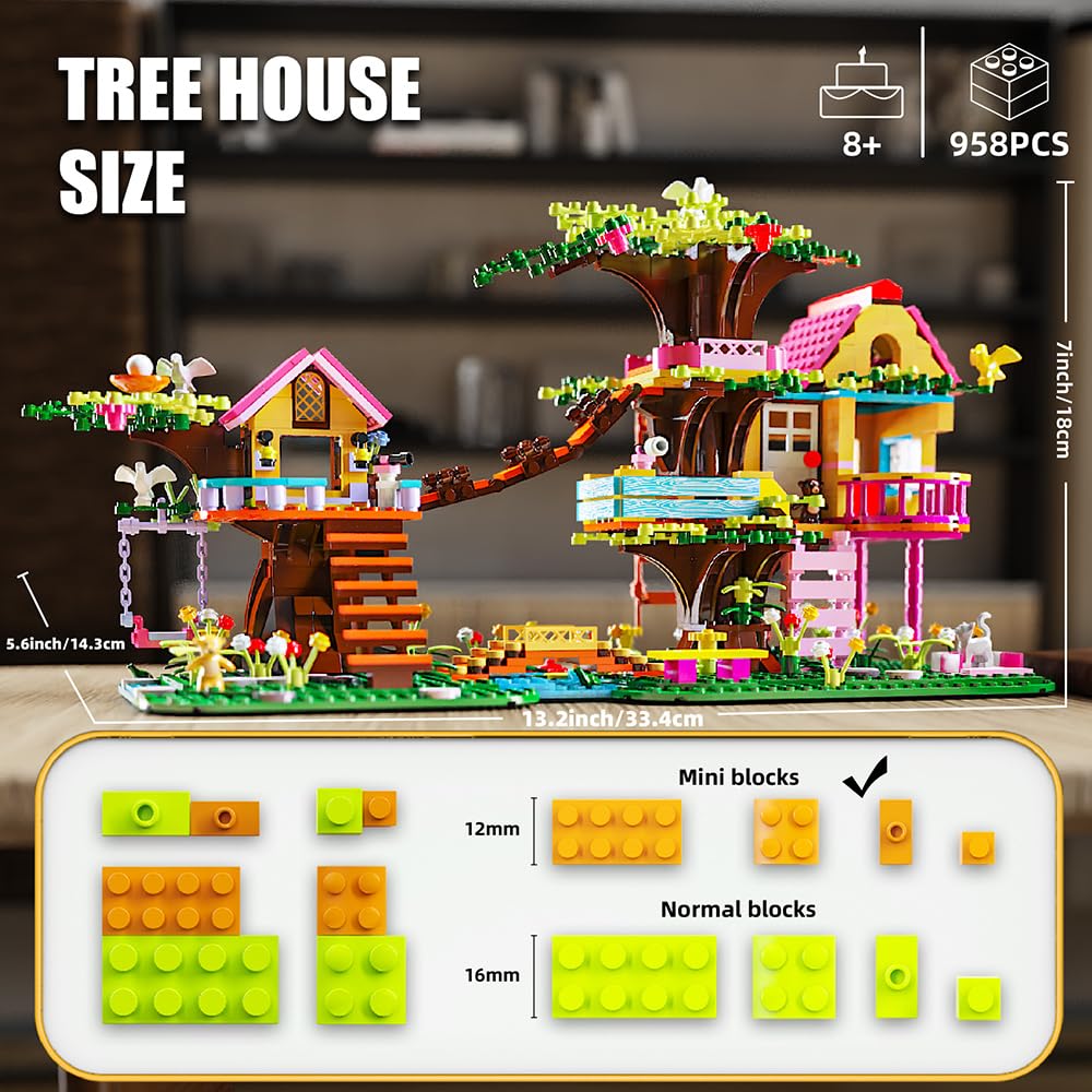 Ravayo Creative Tree Building Block Set With Led,958Pcs Mini Brick Toy Gifts For Kids Girls Age 10 11 12 14