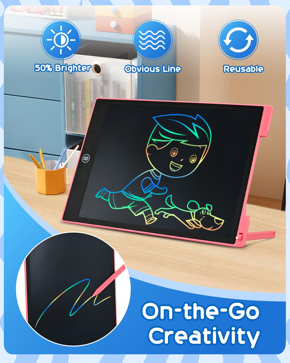Lcd Writing Tablet, 2 Pack Toddler Kids Toys Doodle Board, Colorful Drawing Pad Drawing Board, 12 Inch Doodle Pad Drawing Tablet