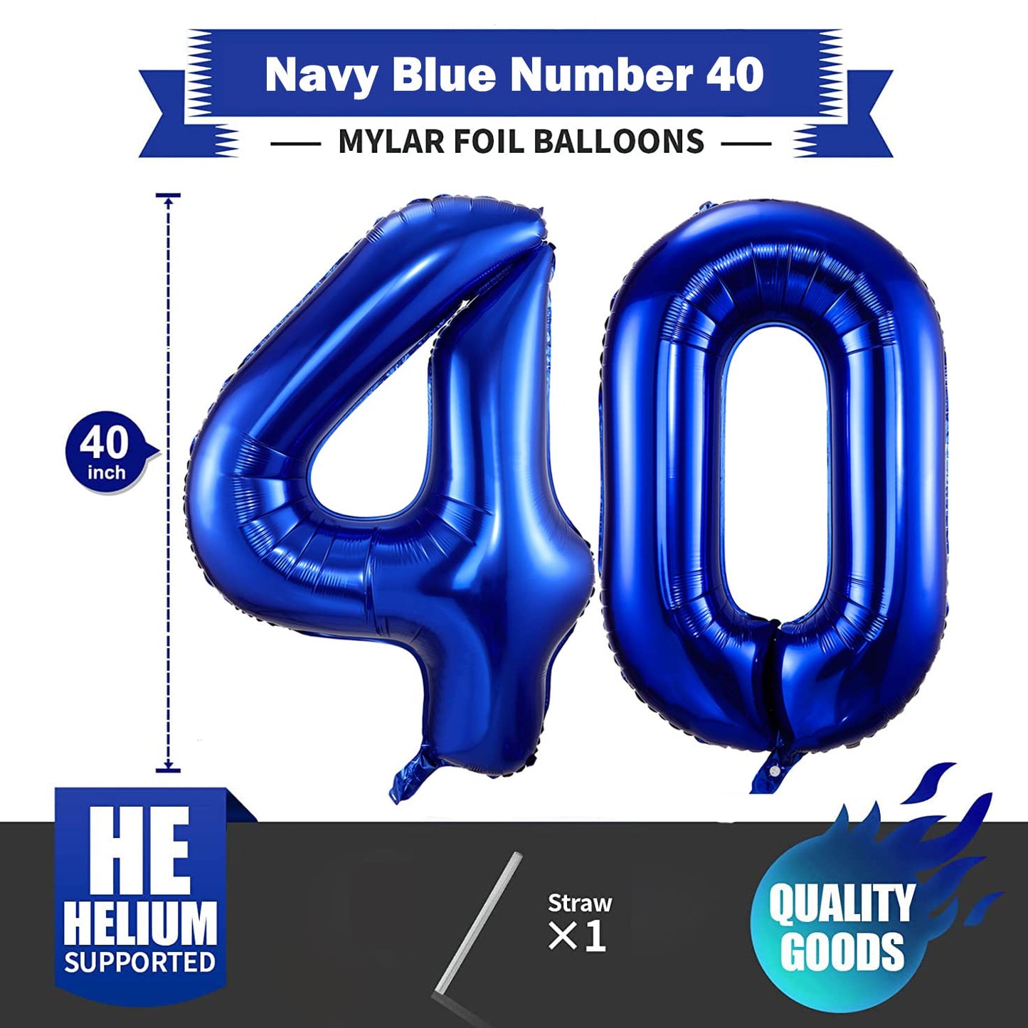 Navy Blue 40 Balloon Numbers,40 Inch Dark Blue 40 Birthday Balloons Large Foil Mylar Balloons Number 40 For Birthday Party Anniversary Decorations