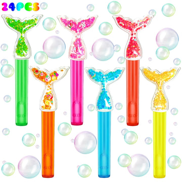 Uoyoi Mermaid Party Favors,24Pcs Glitter Mermaid Tail Bubble Wands For Kids,Cute Mermaid Bubble Wand For Mermaid Birthday Party