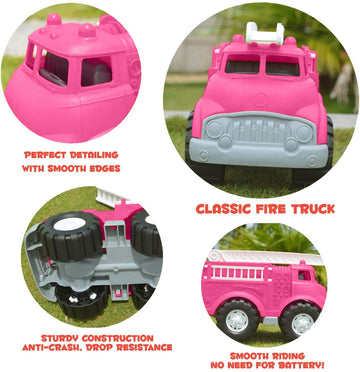 Big Plastic Toy Fire Truck for Toddlers Boys and Girls | Pink Fireman Engine Vehicle with Rescue Ladders for Indoor and Outdoor