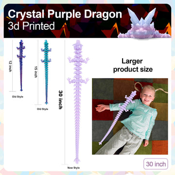 Rwsefk 30 In 3D Printed Dragon, 30Inch Dragon,3D Dragon Toy,Large Dragon Present,Ariculated Crystal Dragon (Dream Crystal, L)