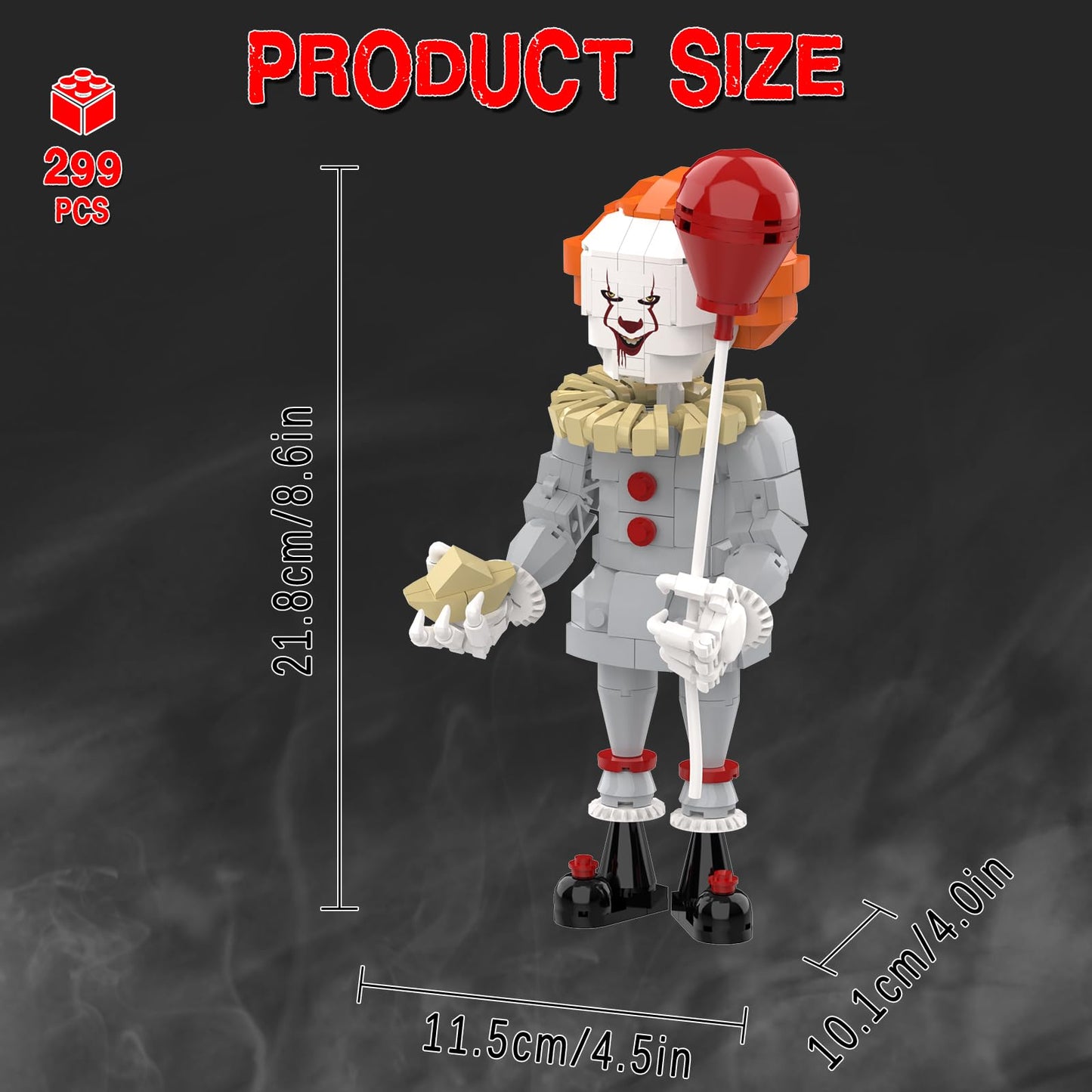 aphpaio Pennywise Clown Building Set - 299 Pcs Horror IT Movie Figure Kit, 5"x5"x10", Creative Halloween Gift for Kids and Adults