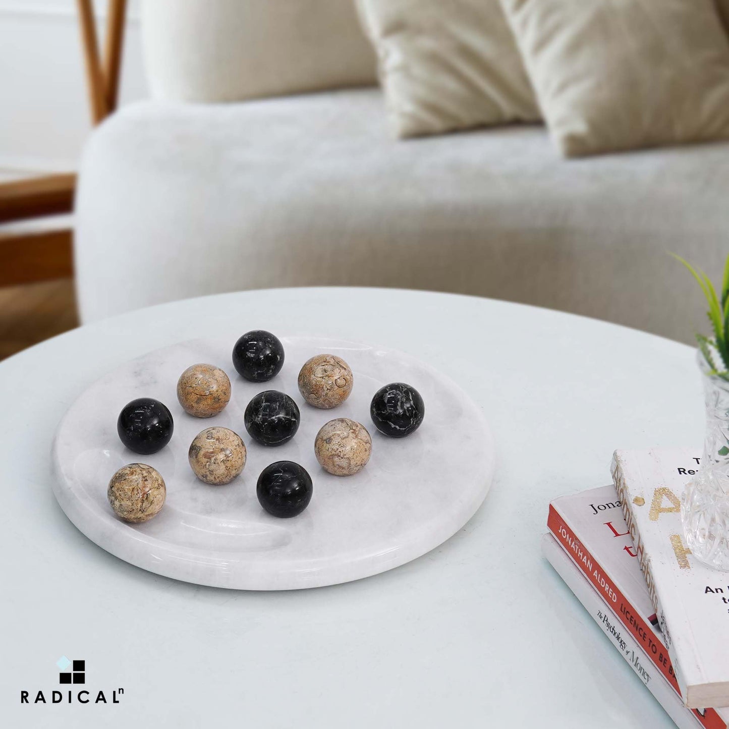 Radicaln Marble Tic Tac Toe 10 Inches Black and Coral Handmade Board Game for mature-themed and Family - Ideal Outdoor & Travel Game  Fun Gift for mature-themeds  Best for Coffee Table Centerpiece