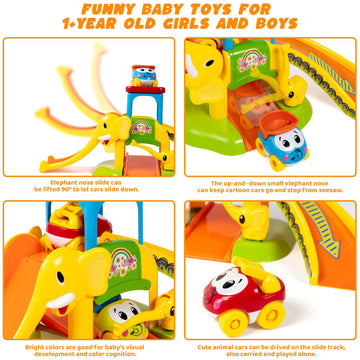 Toddler Toys For 1 2 3 Year Old Boys And Girls Birthday Gifts, Elephant Slide With 4 Animal Cars Learning Baby Toys 12-18 Months