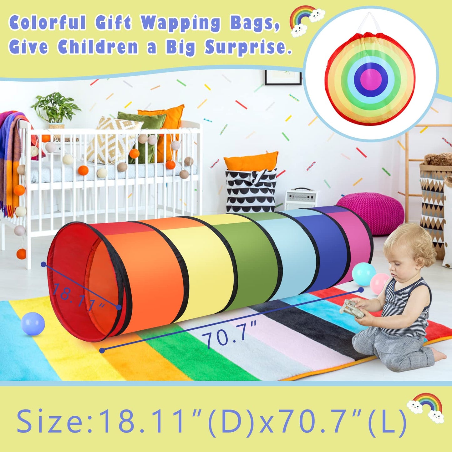 Kids Tunnel For Toddlers Play Tent, 6Ft Colorful Pop Up Tunnel To Crawl Tunnel For Toddlers 3 Year Baby Or Dog Cat Pets, Foldabl