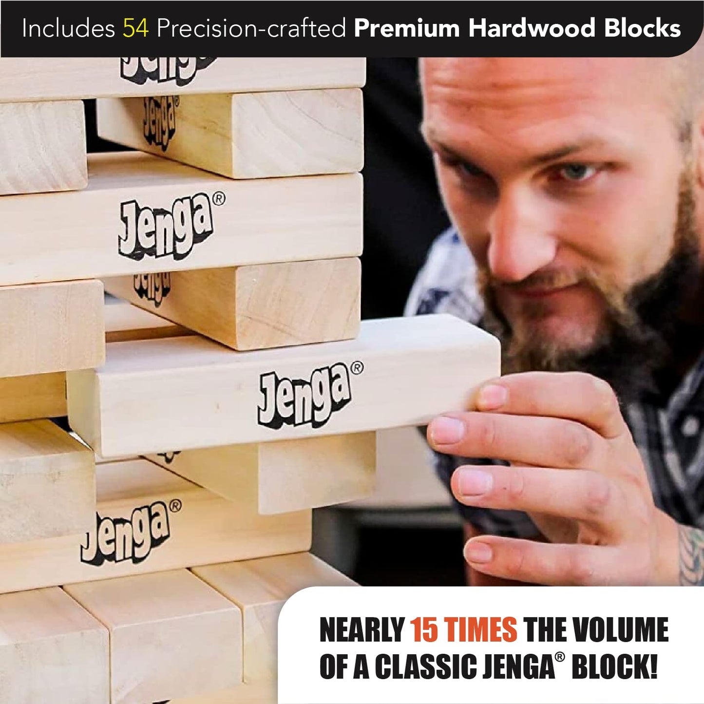 Jenga Giant Hardwood Blocks - 5ft Tall Stacking Game - Tan - Model JS7