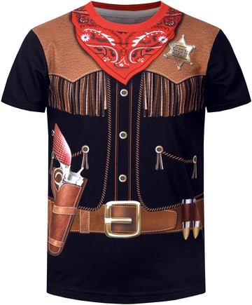 Cosland Cowboy Costume For Boy Kids Western Tees Halloween Shirt, Brown, Large