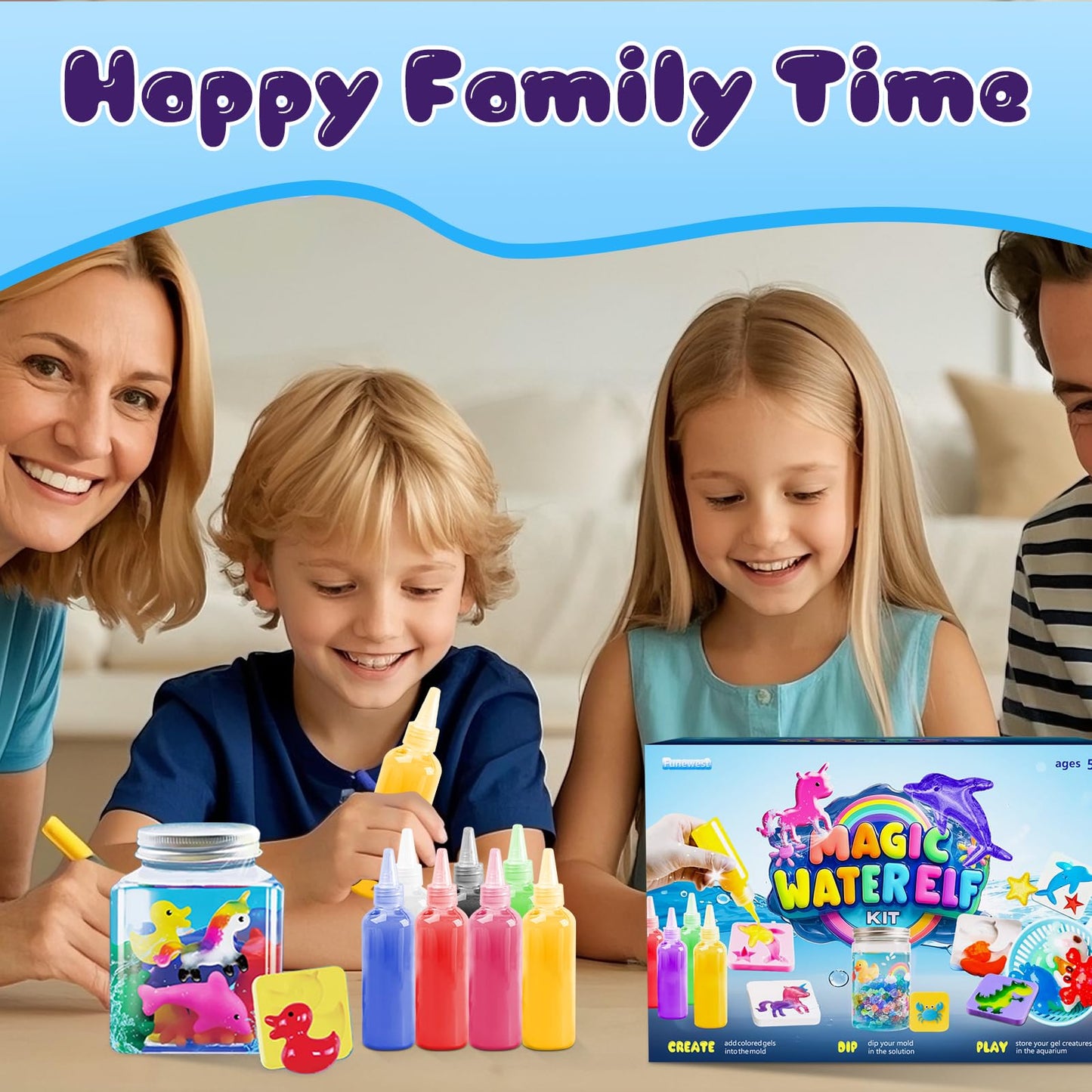 Funewest Magic Water Elf Toy Kit, DIY Aqua Fairy Water Gel Arts and Crafts Set, Create Squishy Water Pets STEM Sensory Craft Gif