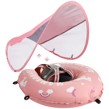Mambobaby Newest Compressible Folding Baby Self-Inflating Float with Sun Canopy - Pink