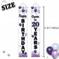 LASKYER Happy 20th Birthday Decorations,20th Purple Balloon Birthday Theme Door Hanging Banner Sign,Cheers to Twenty Years Old B