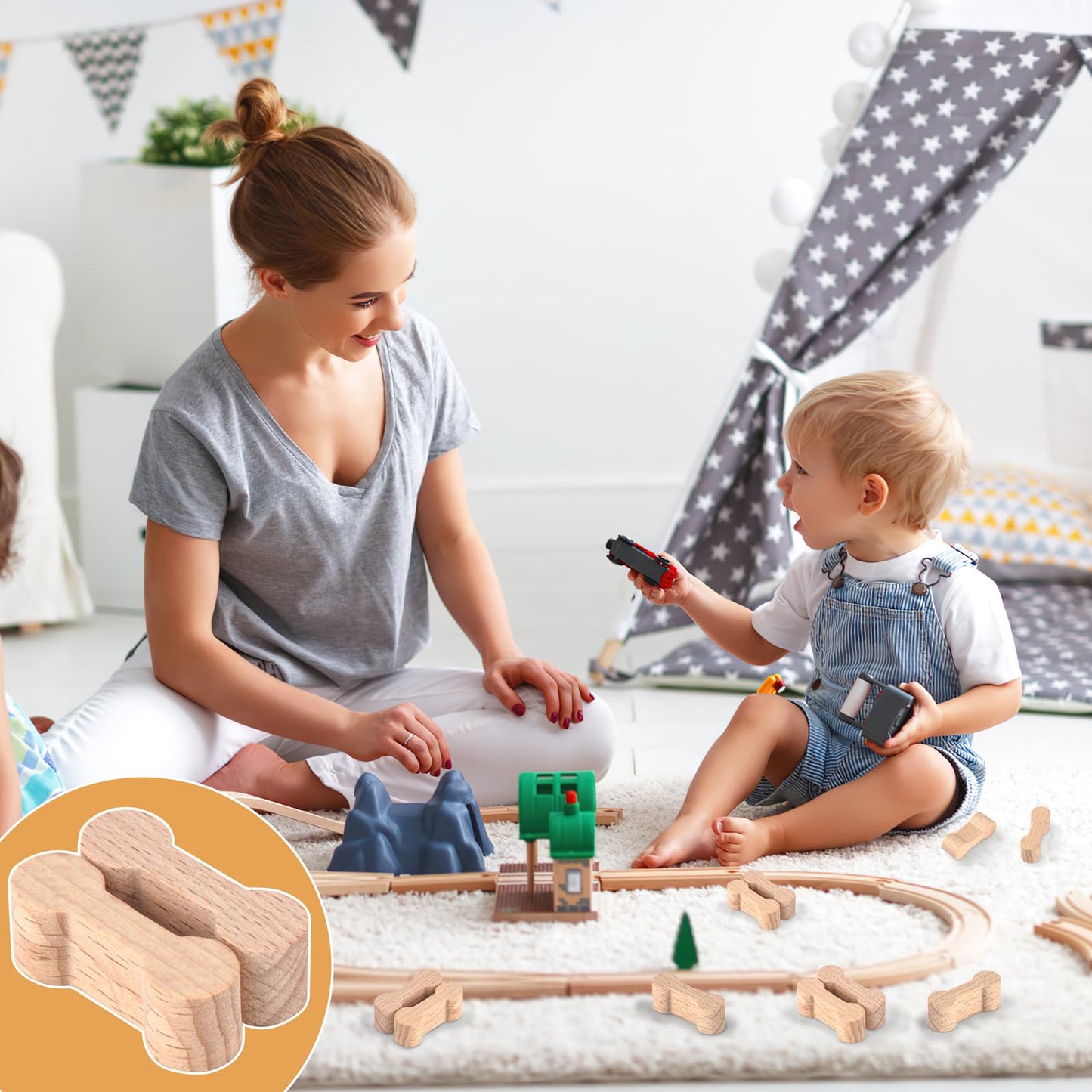 25 Pcs Wooden Dog Bone Track Connector, Wooden Train Connector Pieces Wooden Train Track Adapter Connector for Teens to Make Woo