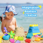 Beach Toy Sand Toy Set for Kids Silicone Foldable Sand Bucket with Summer Mesh Bag, Shovel, Rake, Watering Can, Animal and Castl