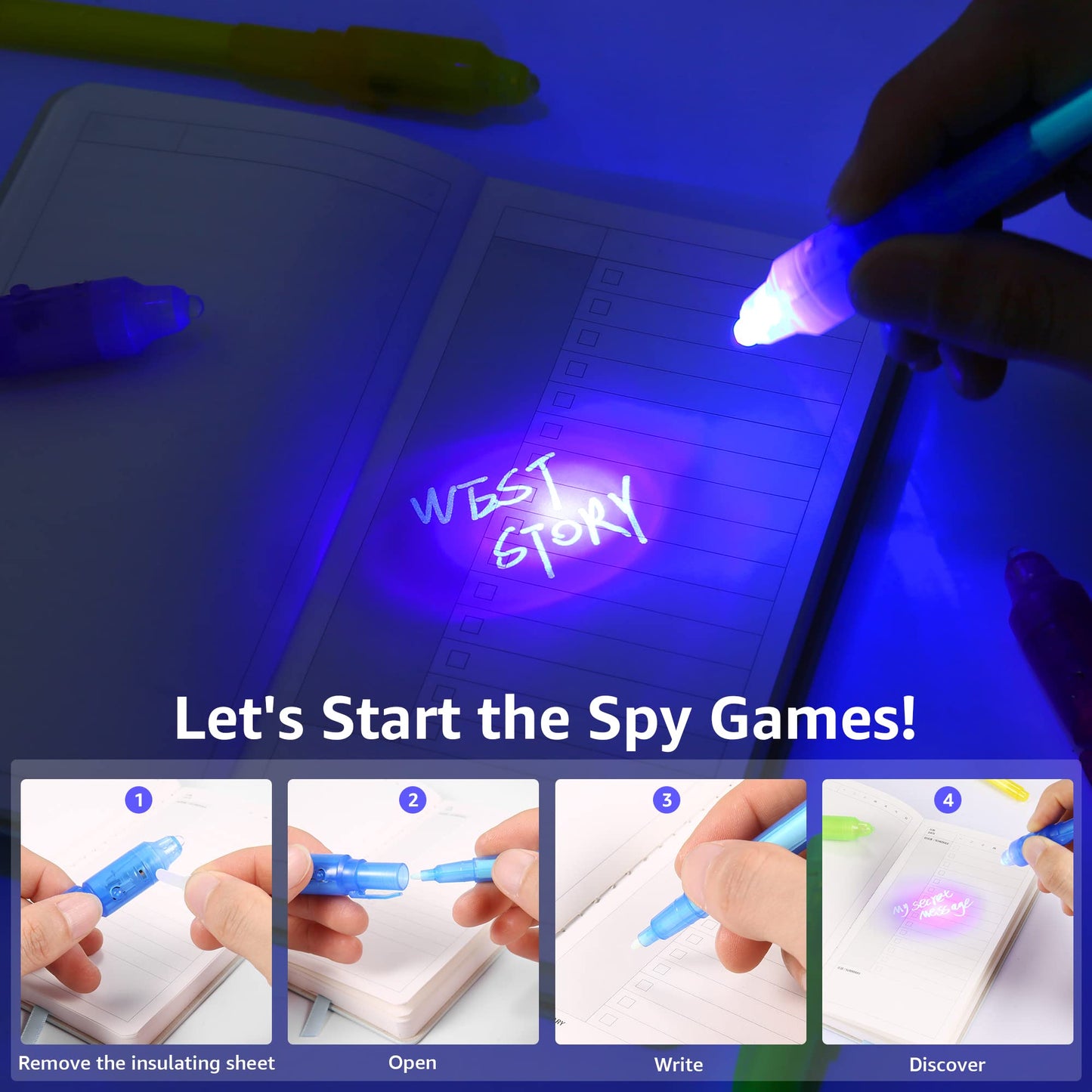 WEST STORY 16PCS Invisible Ink Spy Pens - Plastic Magic Party Favors for Kids, Writing Secret Messages, Model DB0002, Color: Invisible