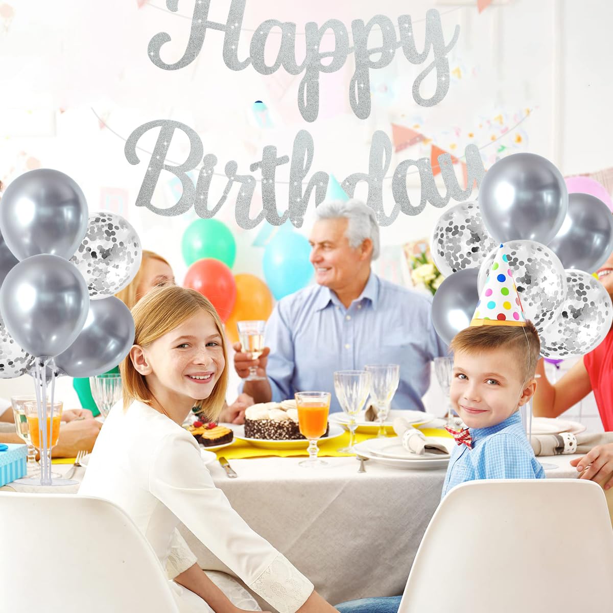 TONIFUL Silver Balloon Stand Centerpiece - 4 Pack, Plastic Decorations for 25th Wedding Anniversary, Birthday, Bridal Shower, Graduation Party