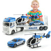 Csdcsd 25.6'' Large Police Car Toy And Semi Truck Toy With Racing Car And Helicopter - Police Toys,Birthday Gifts For Kids Child
