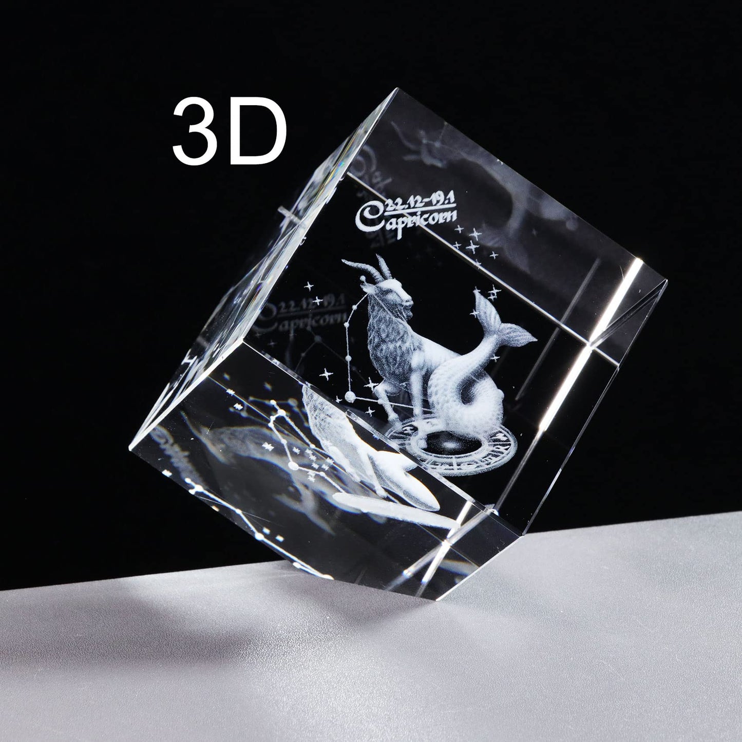 3D Crystals Capricorn Zodiac Astrology Gifts For Women Men,Capricorn Glass Figurine Decor Constellation Stuff December January B