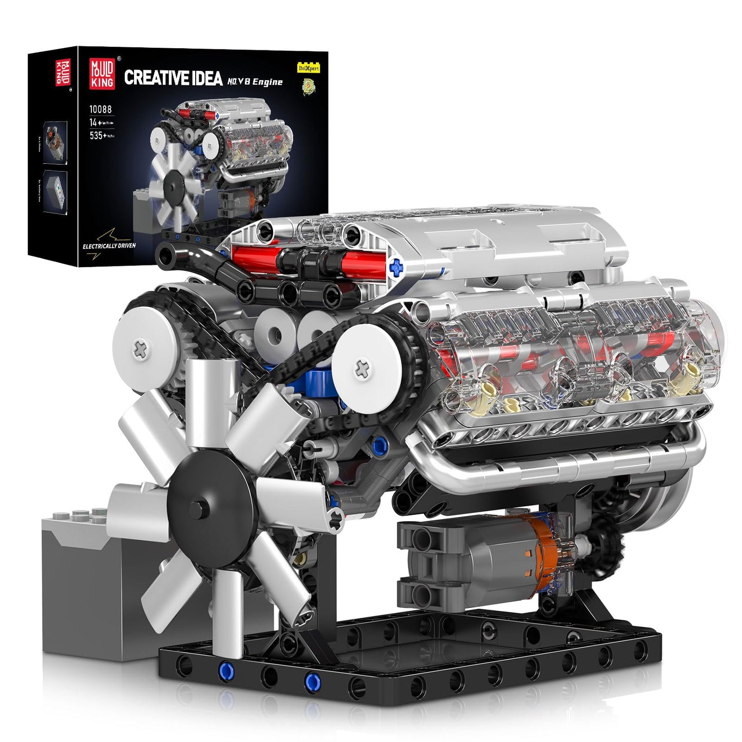 Mould King 10088 V8 Engine Model Kit - 535 Pcs To Build Your Own Mini Engine That Works - Diy Stem Mechanic Engineering Construction For Kids/Teens, Hobby Building Blocks Kit For Adults