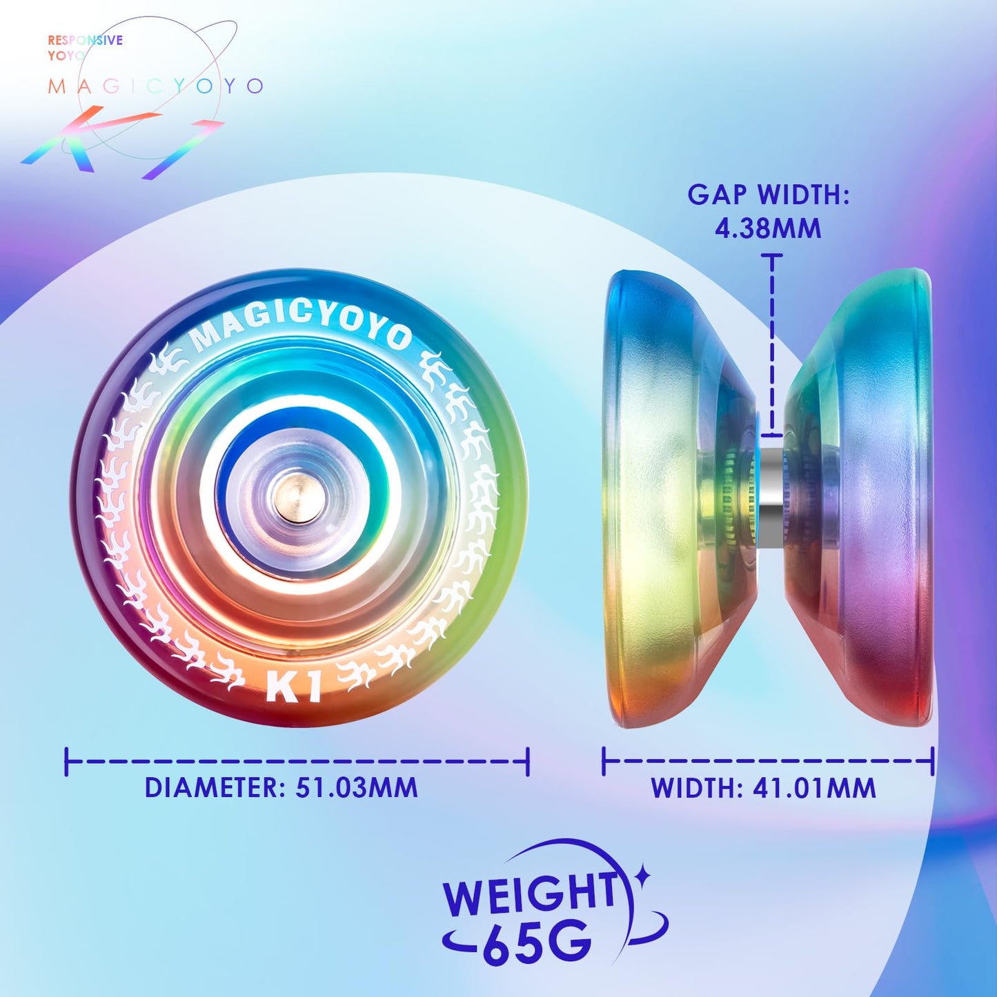 Magicyoyo Responsive Yoyo K1-Plus For Kids Beginners With Yoyo Storage Bag + 12 Yoyo Strings And Yo-Yo Glove Gift (Blue Pink Yel