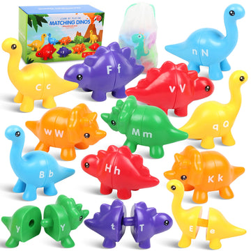 Letters Matching Game Dinosaur Toys 26 Letters Double-Sided Abc Alphabet Match Uppercase Lowercase, Montessori Learning Toy Educational Fine Motor Skill For 12 Months Toddlers Kids 1 2 3 4 5 Years Old