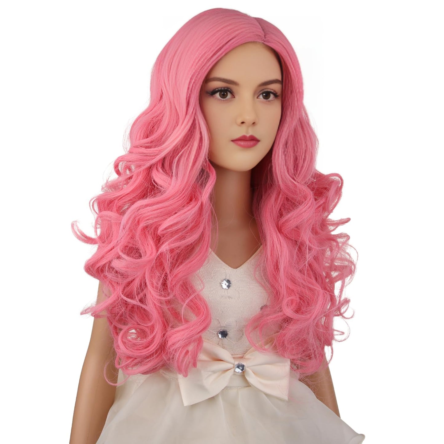 Wavelnm Girls Pink Wig Kids Light Pink Wigs Child Long Wavy Curly Wig Girls Pastel Pink Wig Synthetic Wigs With Wig Cap