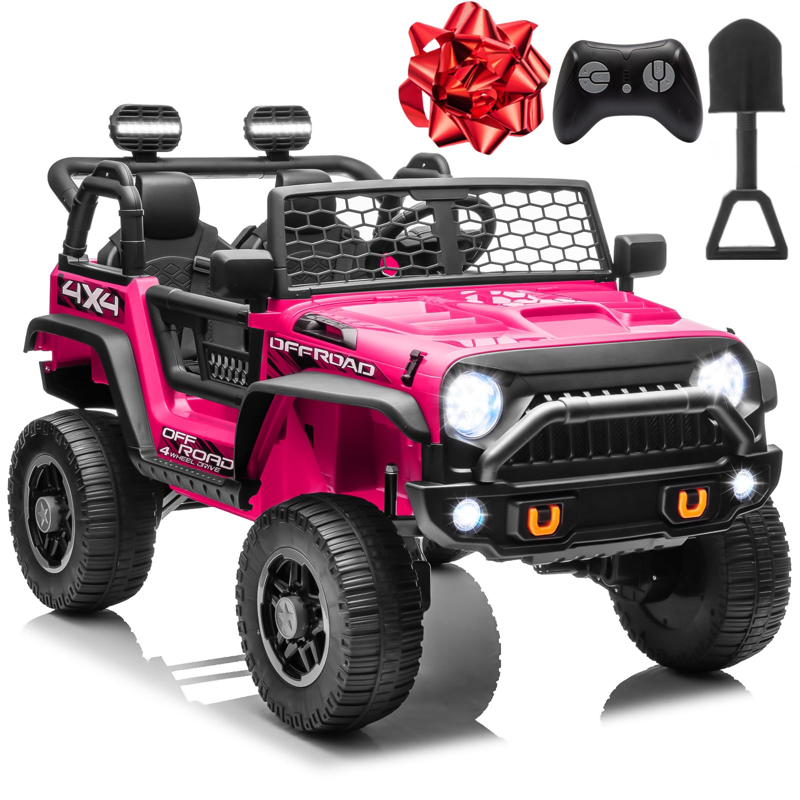 JOYRACER 2 Seater Ride On Toys Car for Big Kids  24V Electric Vehicles w/20'' Large Seat  4X200W Engines  4WD/2WD Switchable  4-Wheeler Suspensions  24v Ride On Trucks for Girls w/Music  Rose Red