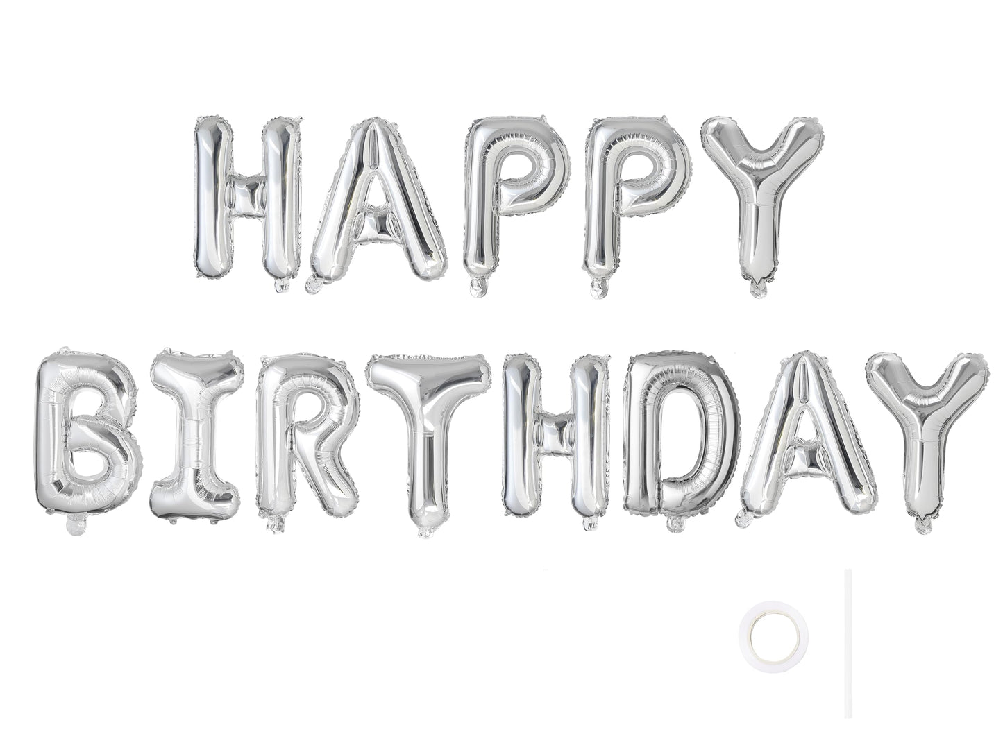 Yungsun Silver Happy Birthday Balloons Banner, 16 Inch Reusable 3D Letter Aluminum Foil Inflatable Letter Balloon Sign For Party