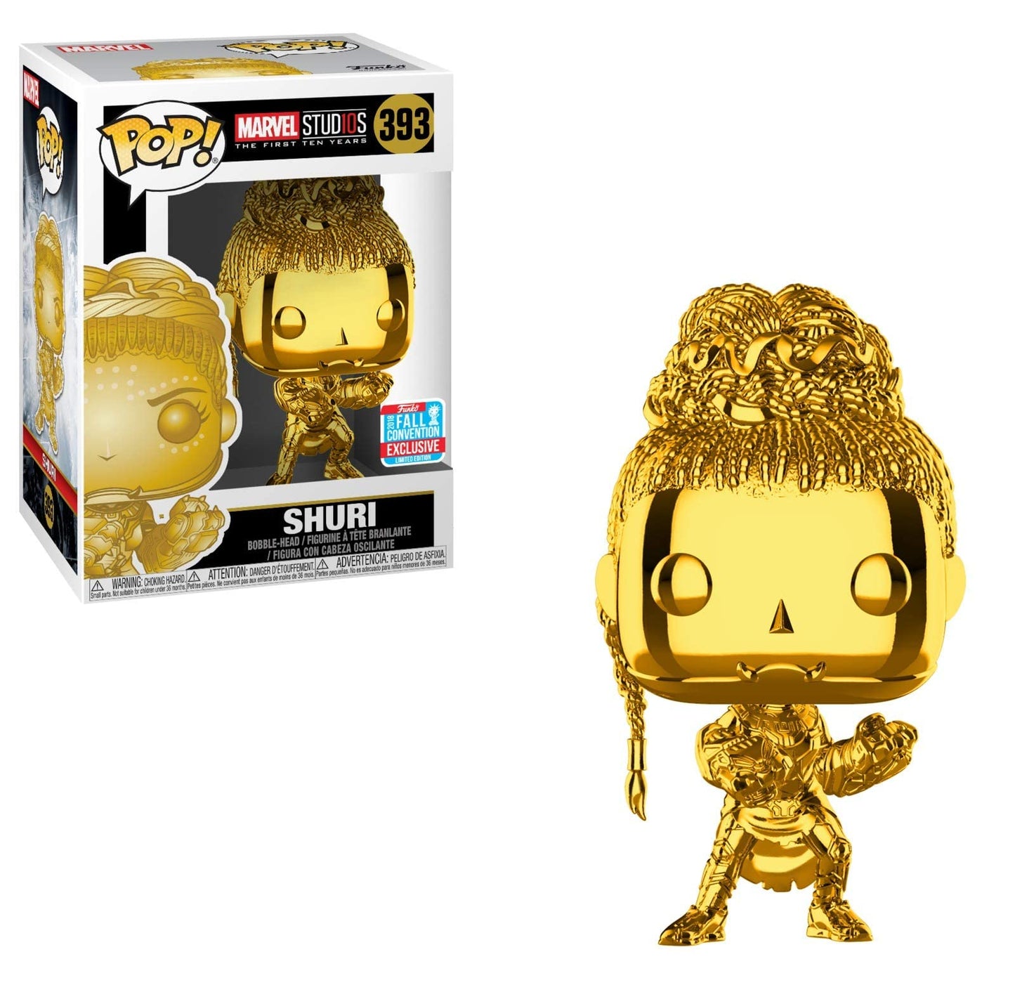 Funko Pop! Marvel Studios Ten Years Black Panther Gold Metallic Shuri Fall Convention limited availability Figure