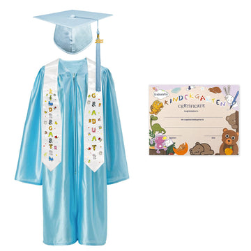 GraduatePro Kindergarten Graduation Cap and Gown Package Class of 2025 for Kids with Stole Certificate as Party Gift Skyblue 30